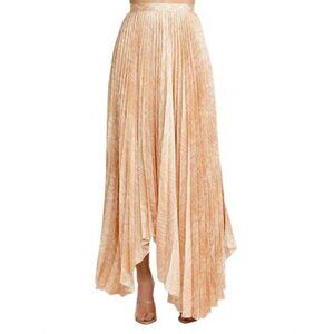 Acler Hooper Pleated Midi Skirt Peach Abstract Print
